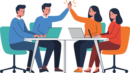 Teamwork high five success meeting collaboration business people vector