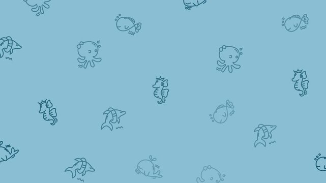 Underwater Creatures Seamless Pattern in Cute Doodle Style