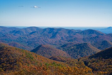 Autumn landscape view of fall colors at Blue ridge mountains in North Georgia.