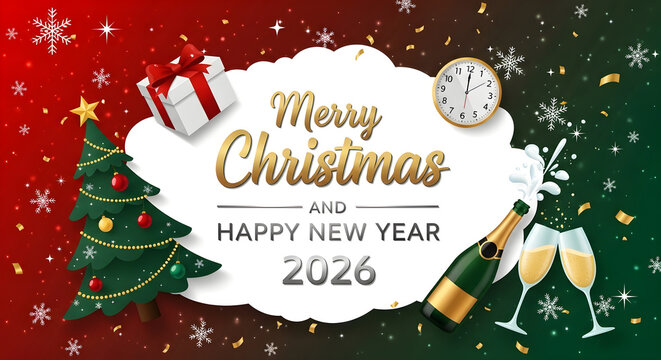 Merry christmas and happy new year 2026 greeting card