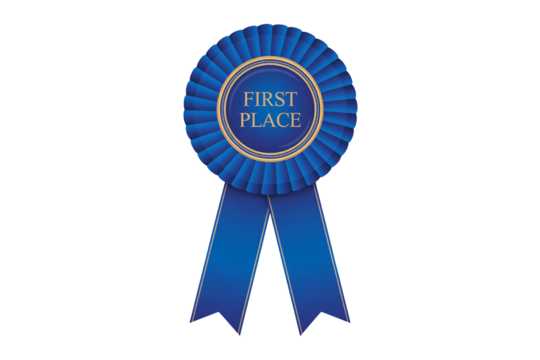 Celebrate winning with a prestigious blue first place award ribbon