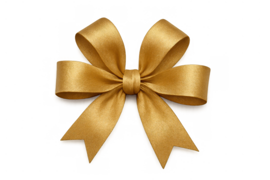 Gold satin bow tying a festive gift, celebrating holidays, birthdays, and anniversaries on transparent background