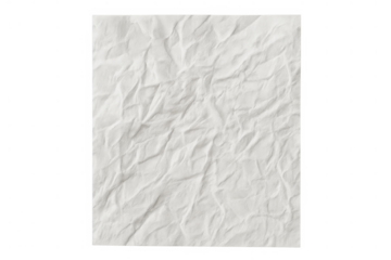 Crumpled white paper texture with rough edges, torn old blank empty document sheet on transparent background
