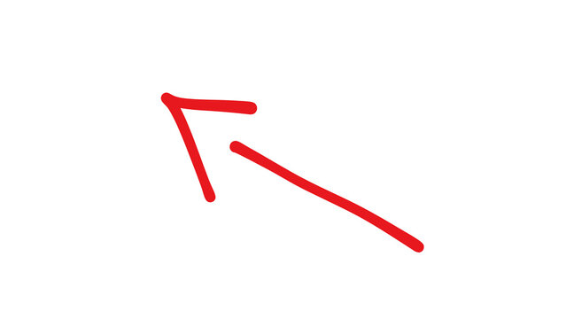 Hand drow Red Arrow Pointing Up Left on White Background