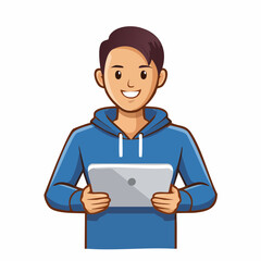 Cartoon Man with Tablet: Modern Lifestyle Illustration