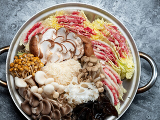 Hot Pot with various mushrooms and vegetables