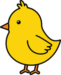 Yellow cartoon chick with orange beak feet bird