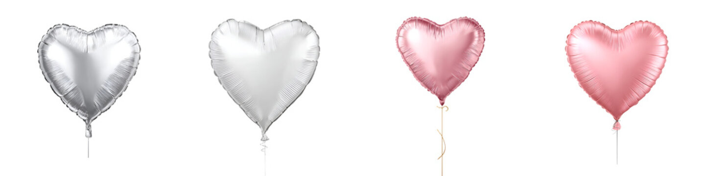 Heart Shaped Balloons in Silver and Pink on White