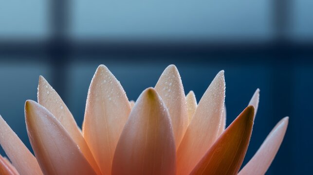 patera. Water lily petals unfolding at dawn with morning dew on serene pond. gardening catalogs, home-decor guides, designed for gardening and botanical catalogs, used by ngo communicators.
