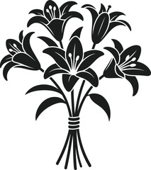 Black lily flower bouquet vector graphic white