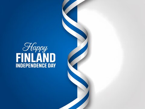 Elegant swirling finnish flag ribbons celebrate happy finland independence day