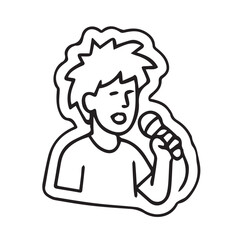 A simple black and white vector sticker depicting a vocalist passionately singing into a microphone, expressing emotion, rhythm, and the raw energy of live performance.