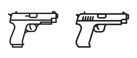 Handgun icon set, pistol vector symbol, gun line art illustration