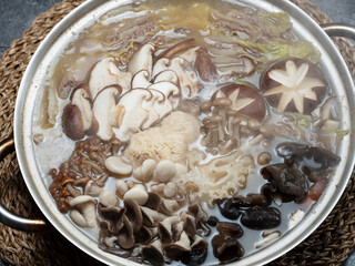 Hot Pot with various mushrooms and vegetables