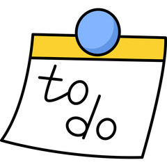 Yellow sticky note with blue pushpin and handwritten to do list on a transparent background