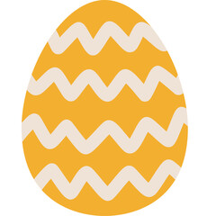 Yellow Easter Egg with Beige Wavy Stripes on Transparent Background