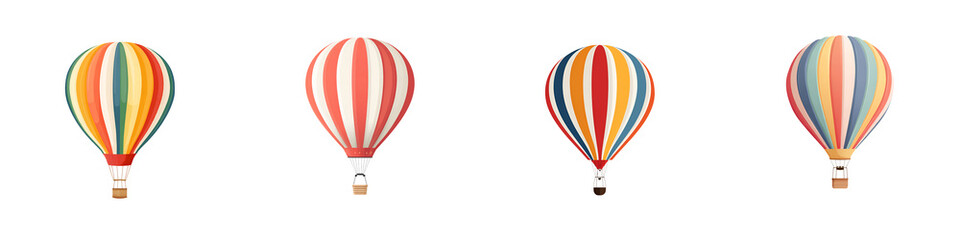 Fototapeta premium Colorful Striped Hot Air Balloon Set on White Background