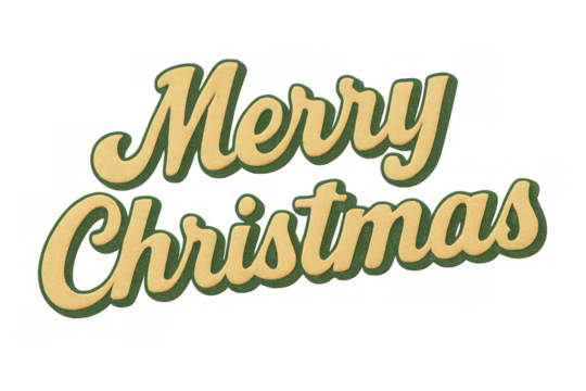 Merry christmas text with retro style typography, forming a holiday greeting on a transparent background