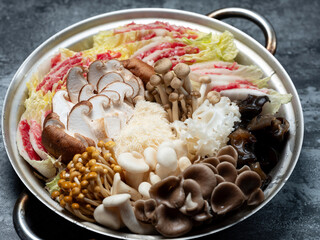 Hot Pot with various mushrooms and vegetables
