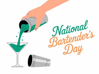 Celebrating national bartender s day with a green cocktail pour from a shaker