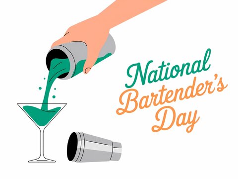 Celebrating national bartender s day with a green cocktail pour from a shaker