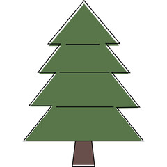 Stylized Evergreen Tree with Green Foliage and Brown Trunk on a Transparent Background Simple Illustration