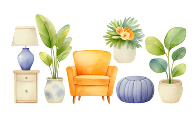 A vibrant home interior featuring stylish furniture and decorative plants.