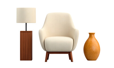 Modern living room decor featuring a stylish chair, lamp, and decorative vase.