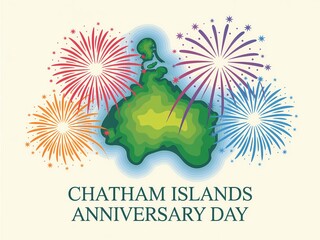 Chatham islands anniversary day celebration with festive fireworks display over the islands