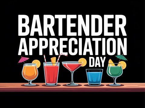 Celebrating bartender appreciation day with a vibrant display of colorful cocktails on a bar