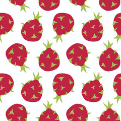 Seamless pattern with dragon fruit. Solid and flat color design vector.