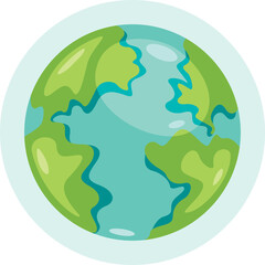 Stylized Earth Icon with Green Continents and Blue Oceans Isolated on Transparent Background Representing Global Connection and Planet Awareness
