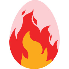 Stylized Egg Silhouette With Fiery Flames In Red Yellow Orange Tones On A Soft Pink Oval Background With Transparent Edges