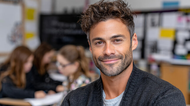 Teacher and students in classroom look happy as they engage in lesson with enthusiasm, fostering positive and interactive learning environment