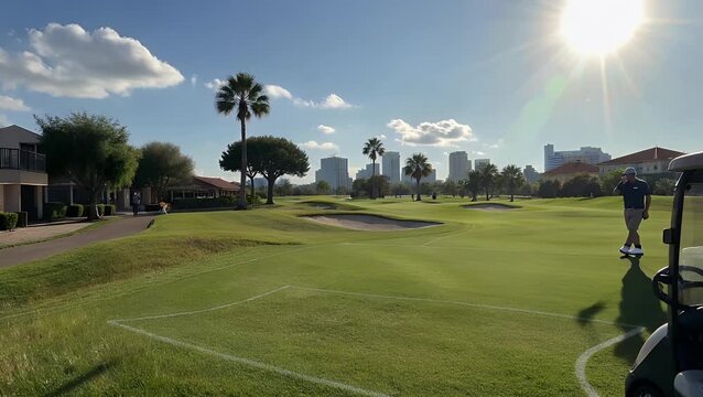 golfing green located within a populous desert urban