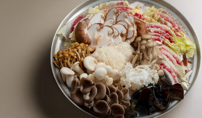 Hot Pot with various mushrooms and vegetables