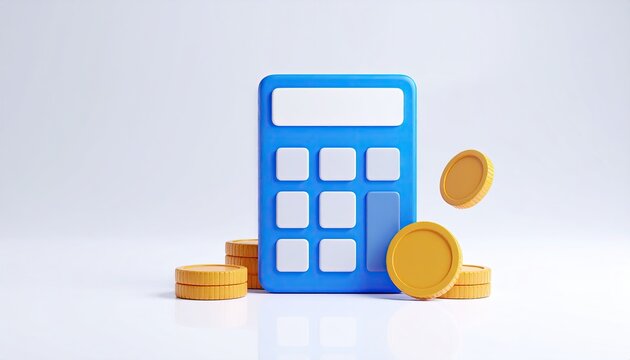 Cartoon calculator with gold coins
