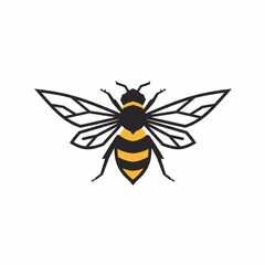 Stylized insect, black and yellow, wings spread, isolated on white background