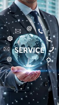 holographic globe showcasing global service & technology solutions | business, technology, customer, service, global theme