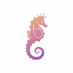 Stylized seahorse silhouette with a gradient of pink, orange, and purple, crowned and set against a white background