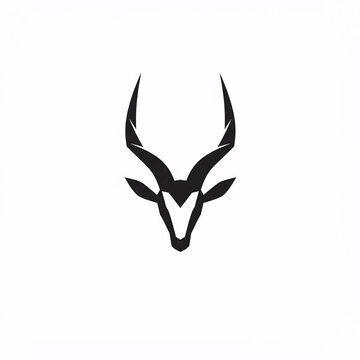 A stylized black illustration of an antelope head, depicted from the front with long, curved horns against a white background