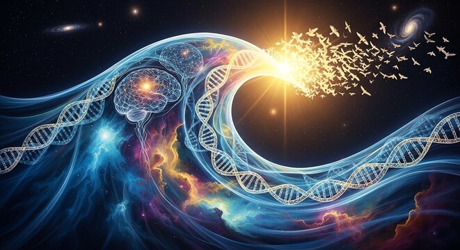 Cosmic Brainwave: DNA, Brain, Birds, and Galaxy in Abstract Art