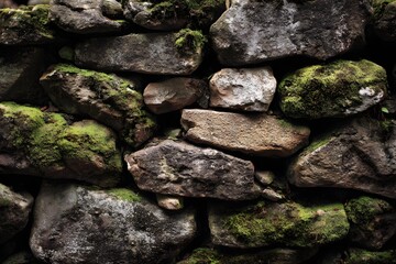Ancient Stone Wall Texture with Moss and Weathering.