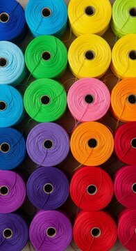 Vibrant flat lay of colorful manja reels arranged in a captivating pattern
