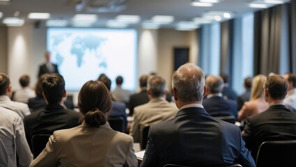 Fototapeta premium Business People Meeting and Working while Business Executive Lead Presenter Speaks to Group of Successful Technology Entrepreneurs. Consultant Advisor. Growth Training Lecture. Defocused Blurred