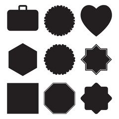 Collection of geometric shapes in black and white featuring diverse forms