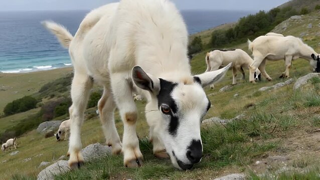 Portrait of a Tame Wool-Bearing Animal from the Bovidae Family in a Natural Habitat