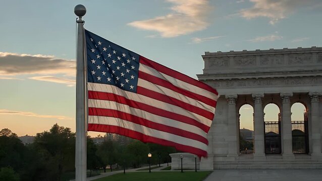 National Banner Fluttering from a Tall