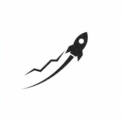 A grainy, black rocket blasts off, leaving a curved trail and a jagged line suggestive of growth or progress