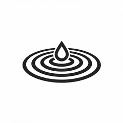 Simple black and white icon depicting a water droplet creating concentric circles upon impact